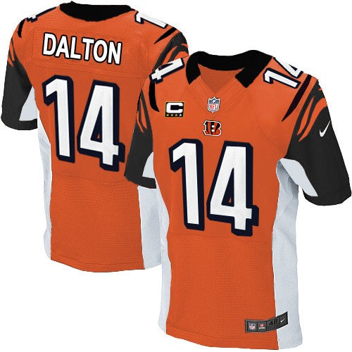 Men's Elite Andy Dalton C Patch Nike Jersey Orange Alternate - #14 NFL Cincinnati Bengals
